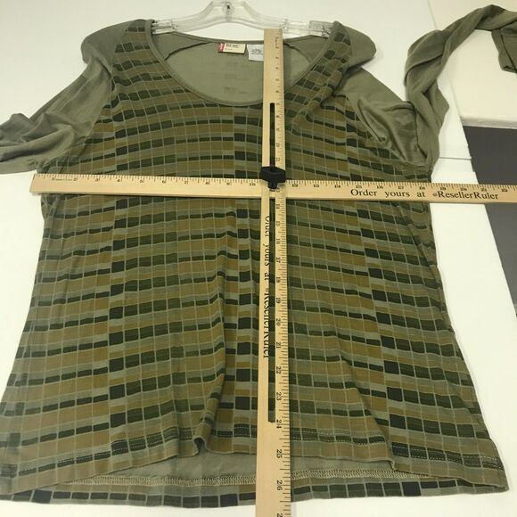 Vintage Red Tab Levis Raglan Top Womens Large Green Abstract Knit Scoop Neck Y2K - Picture 8 of 10